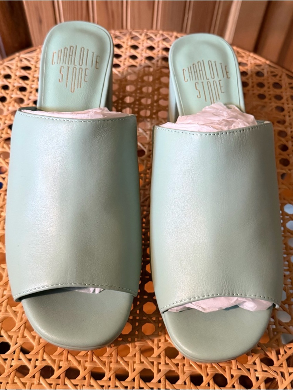 New Charlotte Stone Rian Sky Blue Slide Mules Platforms - Y2K - Size 8 - Comet